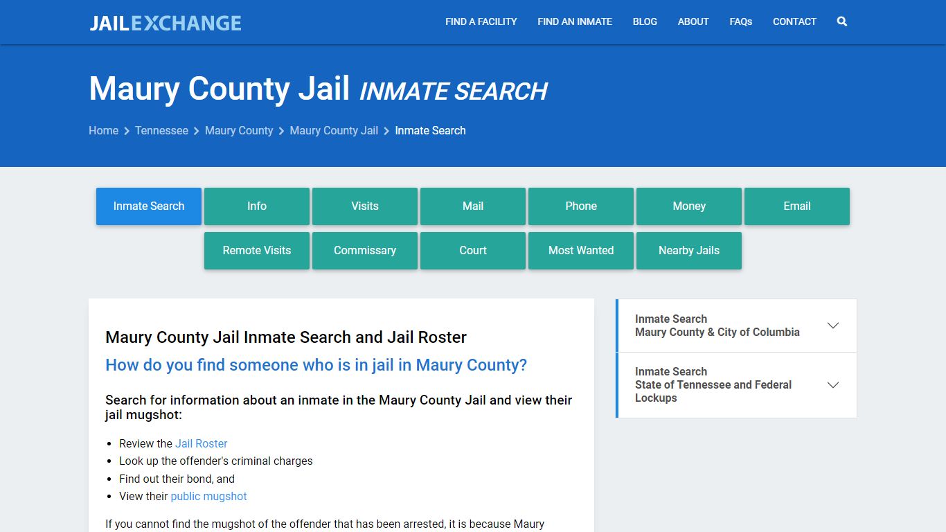 Inmate Search: Roster & Mugshots - Maury County Jail, TN - Jail Exchange
